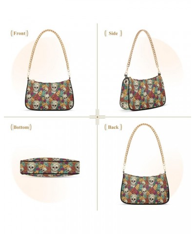 Multicolored Flowers and Skull Retro Classic Shoulder HandBag with Zipper Closure for Women $14.70 Shoulder Bags