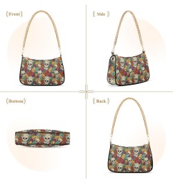 Multicolored Flowers and Skull Retro Classic Shoulder HandBag with Zipper Closure for Women $14.70 Shoulder Bags