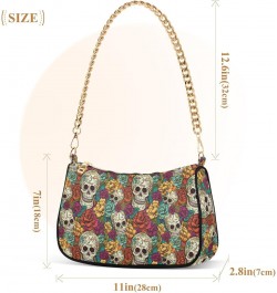 Multicolored Flowers and Skull Retro Classic Shoulder HandBag with Zipper Closure for Women $14.70 Shoulder Bags