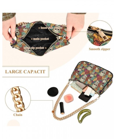 Multicolored Flowers and Skull Retro Classic Shoulder HandBag with Zipper Closure for Women $14.70 Shoulder Bags