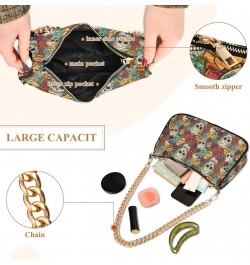 Multicolored Flowers and Skull Retro Classic Shoulder HandBag with Zipper Closure for Women $14.70 Shoulder Bags