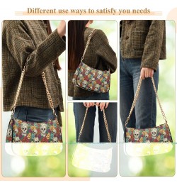 Multicolored Flowers and Skull Retro Classic Shoulder HandBag with Zipper Closure for Women $14.70 Shoulder Bags