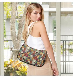 Multicolored Flowers and Skull Retro Classic Shoulder HandBag with Zipper Closure for Women $14.70 Shoulder Bags