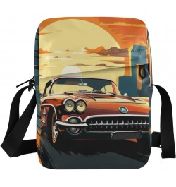 Retro Car Sun Small Crossbody Sling Bag for Women Men, Zipper Closure Messenger Bags Purse with Card Phone Passport Compartme...