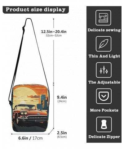 Retro Car Sun Small Crossbody Sling Bag for Women Men, Zipper Closure Messenger Bags Purse with Card Phone Passport Compartme...