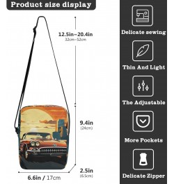 Retro Car Sun Small Crossbody Sling Bag for Women Men, Zipper Closure Messenger Bags Purse with Card Phone Passport Compartme...