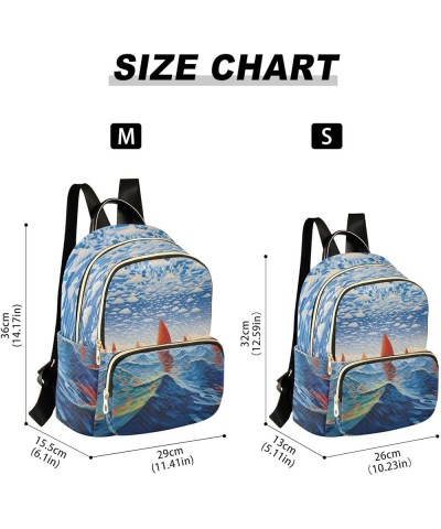 Red Sailboat Waves Fashion Travel Backpack for Women Multi Pockets Lightweight Purse for Women-M Multicolor Medium $15.05 Bac...