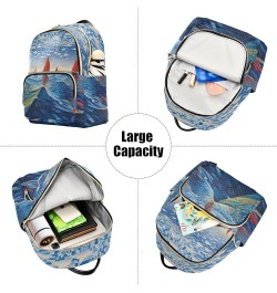 Red Sailboat Waves Fashion Travel Backpack for Women Multi Pockets Lightweight Purse for Women-M Multicolor Medium $15.05 Bac...