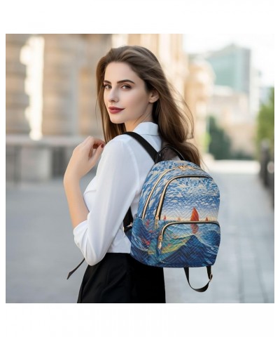 Red Sailboat Waves Fashion Travel Backpack for Women Multi Pockets Lightweight Purse for Women-M Multicolor Medium $15.05 Bac...