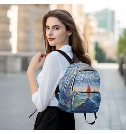 Red Sailboat Waves Fashion Travel Backpack for Women Multi Pockets Lightweight Purse for Women-M Multicolor Medium $15.05 Bac...