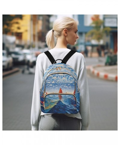 Red Sailboat Waves Fashion Travel Backpack for Women Multi Pockets Lightweight Purse for Women-M Multicolor Medium $15.05 Bac...