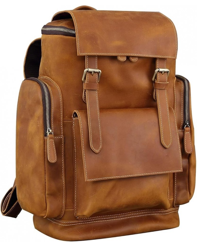 Vintage Leather large shoulder bag backpack outdoor hiking travel men shoulder bag (Coffee) Brown $86.39 Wallets