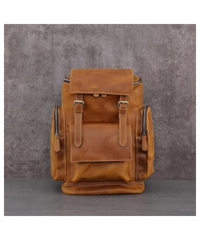 Vintage Leather large shoulder bag backpack outdoor hiking travel men shoulder bag (Coffee) Brown $86.39 Wallets