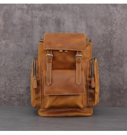 Vintage Leather large shoulder bag backpack outdoor hiking travel men shoulder bag (Coffee) Brown $86.39 Wallets