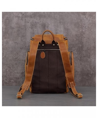 Vintage Leather large shoulder bag backpack outdoor hiking travel men shoulder bag (Coffee) Brown $86.39 Wallets