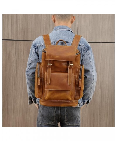 Vintage Leather large shoulder bag backpack outdoor hiking travel men shoulder bag (Coffee) Brown $86.39 Wallets