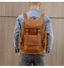 Vintage Leather large shoulder bag backpack outdoor hiking travel men shoulder bag (Coffee) Brown $86.39 Wallets