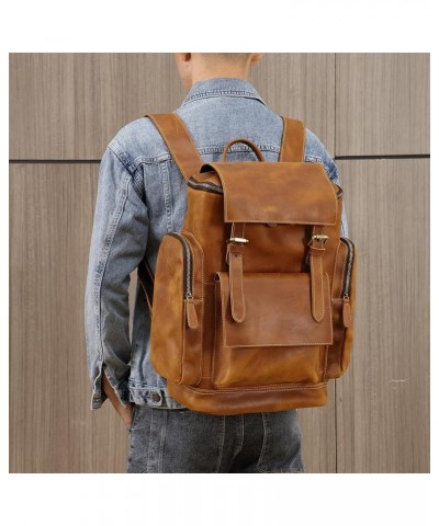 Vintage Leather large shoulder bag backpack outdoor hiking travel men shoulder bag (Coffee) Brown $86.39 Wallets