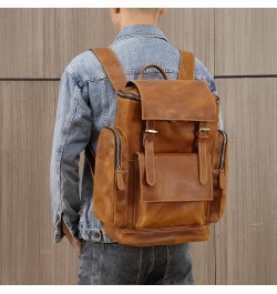 Vintage Leather large shoulder bag backpack outdoor hiking travel men shoulder bag (Coffee) Brown $86.39 Wallets