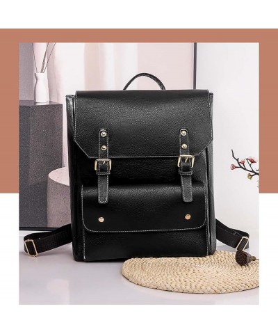 Retro Backpack Soft Leather Casual Women's Backpack Travel Bag Women's Bag Coffee Black $36.43 Backpacks