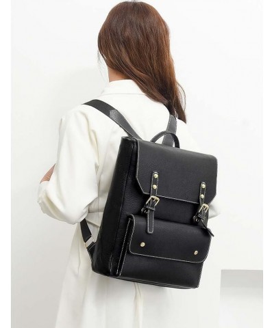 Retro Backpack Soft Leather Casual Women's Backpack Travel Bag Women's Bag Coffee Black $36.43 Backpacks