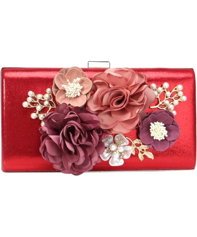 Women Crossbody-Bag Wedding Flower Clutch-Purse Party Pearl Evening-Bag Bride Shoulder Bag 8 x 2 x 4Inches Red $17.50 Evening...