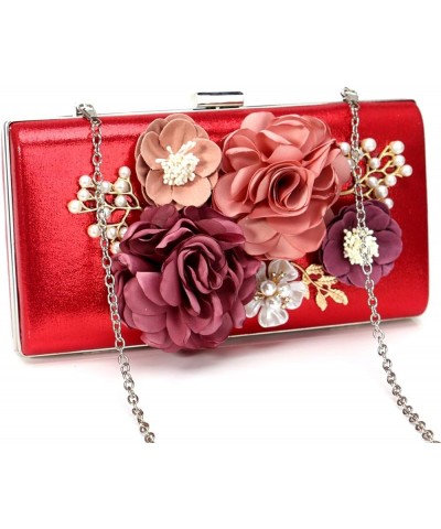 Women Crossbody-Bag Wedding Flower Clutch-Purse Party Pearl Evening-Bag Bride Shoulder Bag 8 x 2 x 4Inches Red $17.50 Evening...