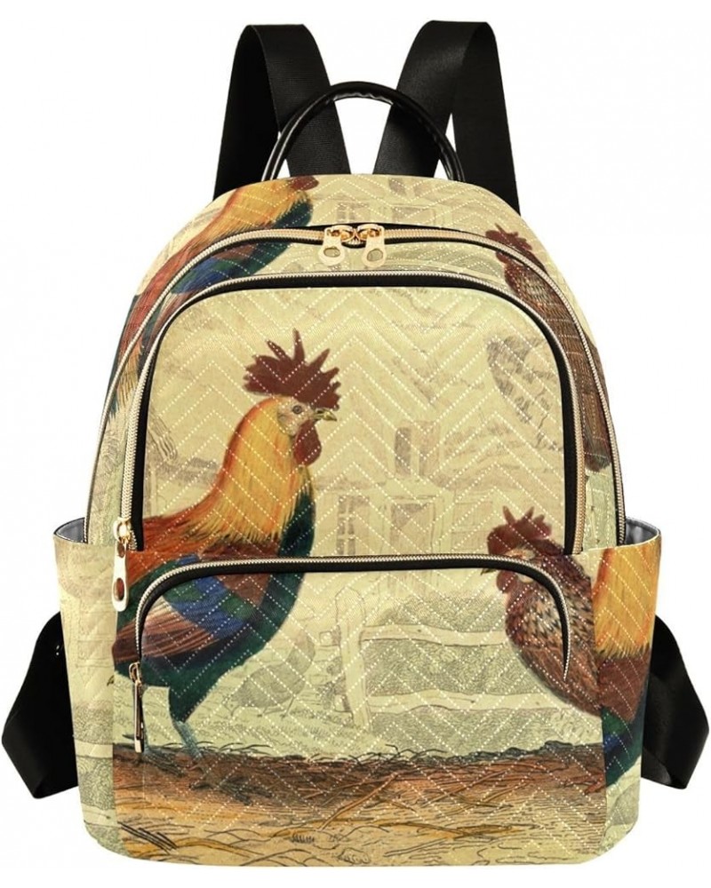 Vintage Rooster Hen Women's Backpack Purse Causal Daypack Work Travel College Business Trip Bag Shoulder Bag Small $19.07 Bac...