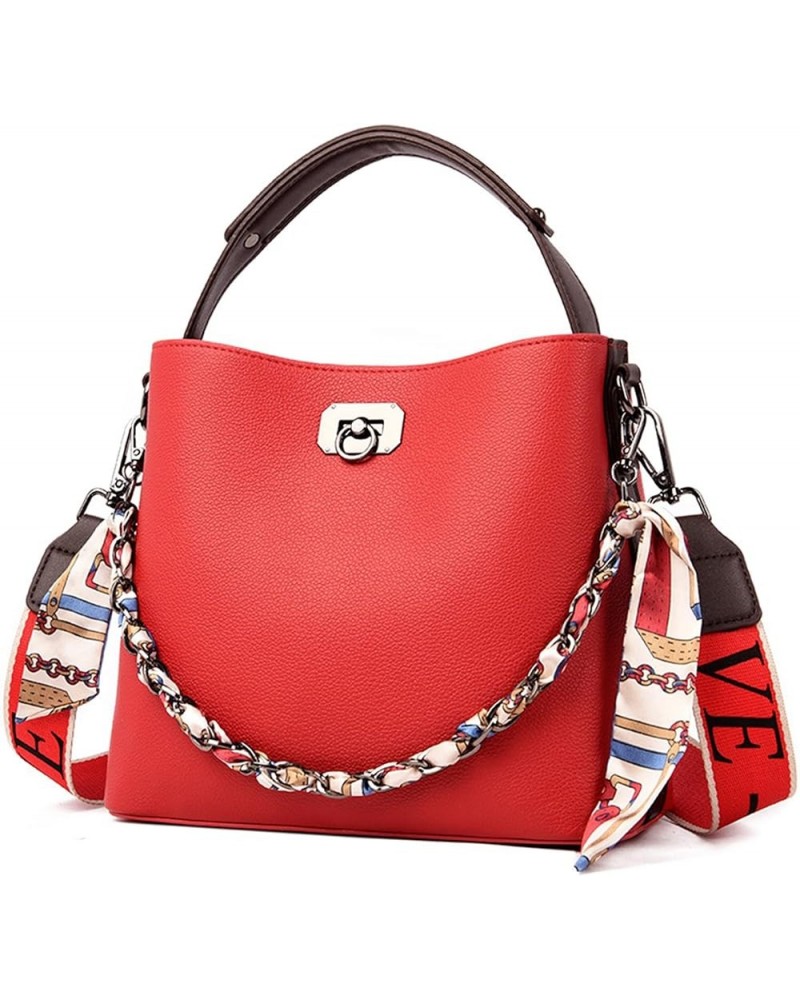 Women Ribbons Handbags Women Tote Bag Ladies Chain Small Shoulder Bags Soft Leather Crossbody Bags for Women Red $34.58 Totes