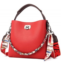 Women Ribbons Handbags Women Tote Bag Ladies Chain Small Shoulder Bags Soft Leather Crossbody Bags for Women Red $34.58 Totes