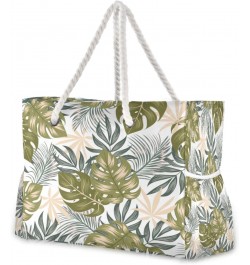 Tropical Leaves Beach Bag, Large Beach Bag with Zipper and Wet Pocket, Lightweight and Waterproof for Pool, Beach, Travel, Gy...