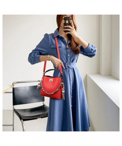 Women Ribbons Handbags Women Tote Bag Ladies Chain Small Shoulder Bags Soft Leather Crossbody Bags for Women Red $34.58 Totes