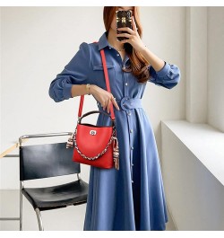 Women Ribbons Handbags Women Tote Bag Ladies Chain Small Shoulder Bags Soft Leather Crossbody Bags for Women Red $34.58 Totes