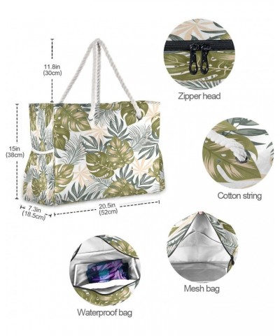 Tropical Leaves Beach Bag, Large Beach Bag with Zipper and Wet Pocket, Lightweight and Waterproof for Pool, Beach, Travel, Gy...