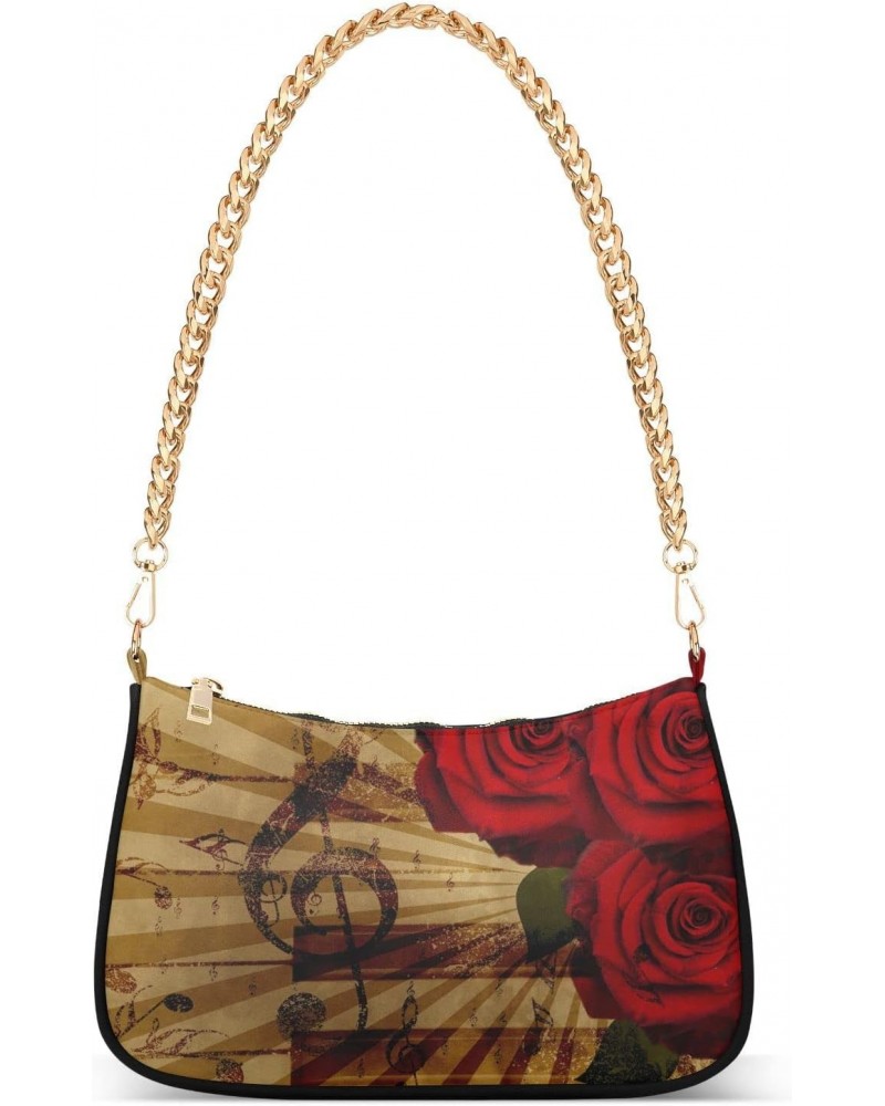 Grunge Rose Flower Music Notes Small Chain Shoulder Bag for Women Travel Hobo Tote Handbag Clutch Purse with Zipper $17.09 Totes