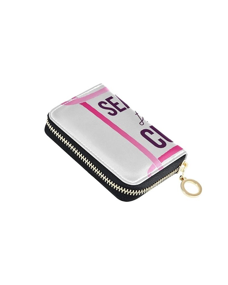 Breast Cancer Pink Ribbons Human Hands Credit Card Coin wallet, RFID Blocking Compact Women Leather Card Holder, Key Change O...