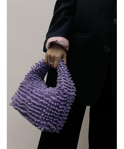 Fuzzy Y2k Clutch Bag Fashion Candy Hobo Handbags Cute Moon Shape Small Tote Bag Furry Evening Bag 2023 Purple $24.63 Totes