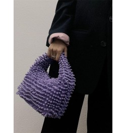 Fuzzy Y2k Clutch Bag Fashion Candy Hobo Handbags Cute Moon Shape Small Tote Bag Furry Evening Bag 2023 Purple $24.63 Totes