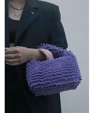 Fuzzy Y2k Clutch Bag Fashion Candy Hobo Handbags Cute Moon Shape Small Tote Bag Furry Evening Bag 2023 Purple $24.63 Totes