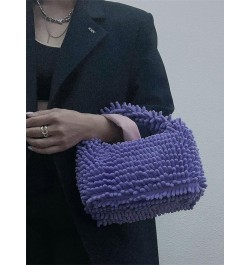 Fuzzy Y2k Clutch Bag Fashion Candy Hobo Handbags Cute Moon Shape Small Tote Bag Furry Evening Bag 2023 Purple $24.63 Totes