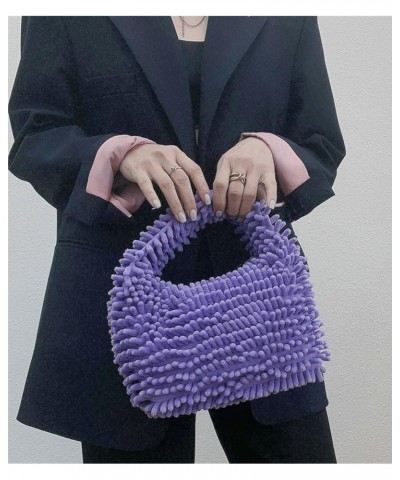 Fuzzy Y2k Clutch Bag Fashion Candy Hobo Handbags Cute Moon Shape Small Tote Bag Furry Evening Bag 2023 Purple $24.63 Totes