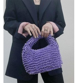 Fuzzy Y2k Clutch Bag Fashion Candy Hobo Handbags Cute Moon Shape Small Tote Bag Furry Evening Bag 2023 Purple $24.63 Totes