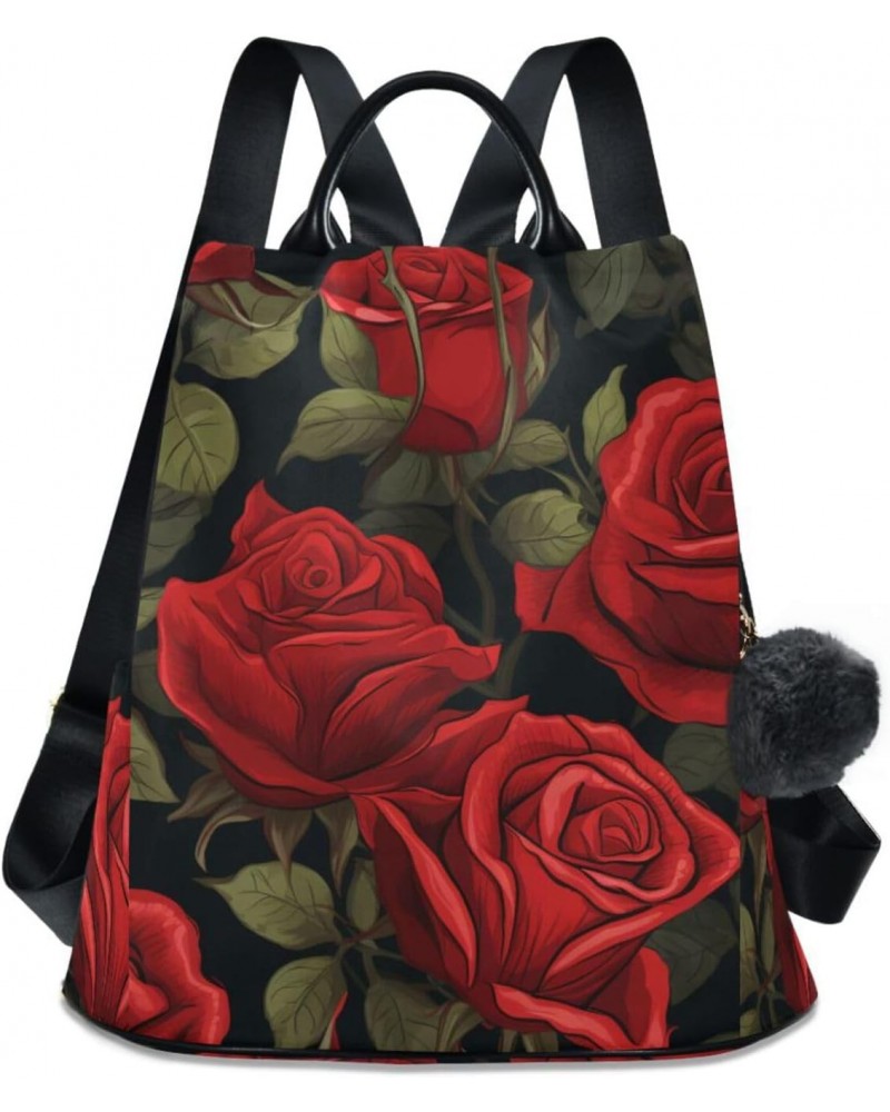 Elegant Red Rose Leaves Backpack Purse for Women Travel Casual Daypack College Bookbag Work Business Ladies Shoulder Bag $23....