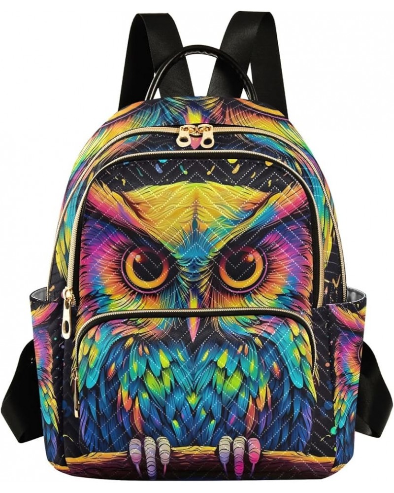 Paris Slogan Quilted Backpack Women's Mini Backpack Purse Anti Theft Travel Backpack Colorful Owl on Branch Medium $14.69 Bac...