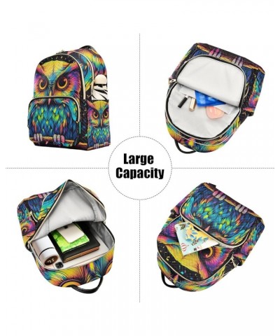 Paris Slogan Quilted Backpack Women's Mini Backpack Purse Anti Theft Travel Backpack Colorful Owl on Branch Medium $14.69 Bac...