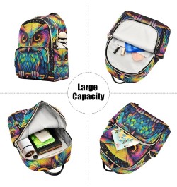 Paris Slogan Quilted Backpack Women's Mini Backpack Purse Anti Theft Travel Backpack Colorful Owl on Branch Medium $14.69 Bac...