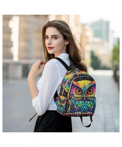 Paris Slogan Quilted Backpack Women's Mini Backpack Purse Anti Theft Travel Backpack Colorful Owl on Branch Medium $14.69 Bac...