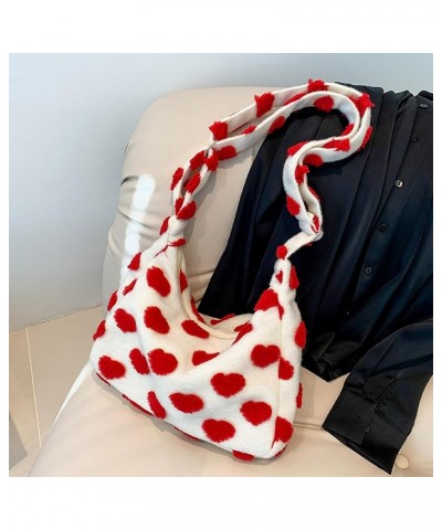 Fluffy Tote Bag for Women Girl Y2K Furry Flower Heart Plush Underarm Bag Autumn Winter Cute Fuzzy Shoulder Bag D-red $10.78 T...