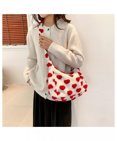 Fluffy Tote Bag for Women Girl Y2K Furry Flower Heart Plush Underarm Bag Autumn Winter Cute Fuzzy Shoulder Bag D-red $10.78 T...