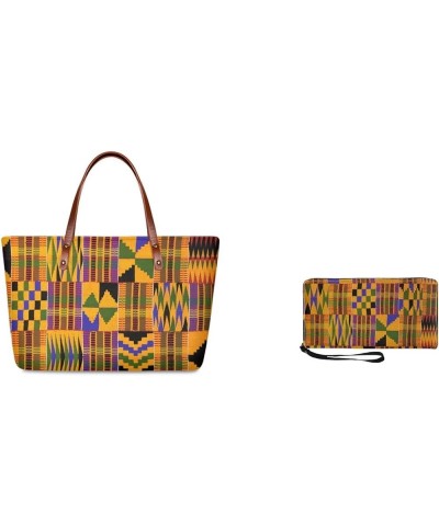 2 Pcs Hand bags Purses, Women Top Handle Bag Satchel Shoulder Bag, Large Tote Handbag with PU Wallet 0-african Style-yellow $...